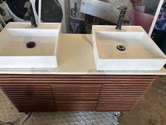 48” Double Sink Bathroom Vanity – Walnut Wood – $500 OBO