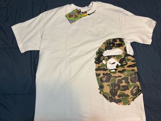 BAPE white camo t-shirt with camouflage ape head graphic, size L #streetwear #apehead