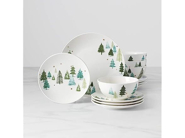 Lenox 893565 Balsam Lane 12 Piece Dinnerware Set Green