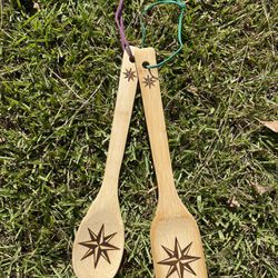 Nautical Star Spoon And Spatula Set With Leather Hangers 