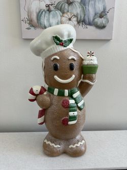 Christmas Decor 2026 Light -Up Gingerbread Traditional Chef Holding Cupcake