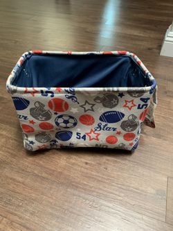 Sports themed storage container - with tags