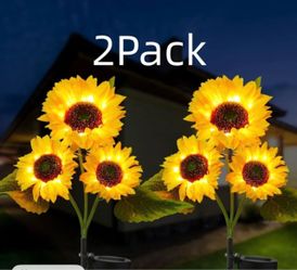 2-Piece 3-Head Garden Lights, Solar-Powered, IP65 Waterproof Solar Lights with Larger and Lifelike Sunflower Solar Flower Lamps - Suitable for Decorat