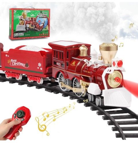 Electric Train Set, Train Toy with Remote Control, Toy Train Set Under The Christmas Tree with Sounds, Lights and Smoke, Christmas Toy Gift for Toddle