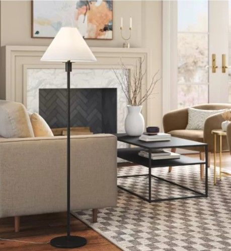 Stick Floor Lamp with Tapered Shade Black - Threshold