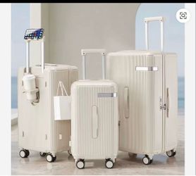 3-Piece Hardshell Luggage Set with Cup Holder and 5-Wheel Design