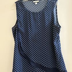 Charter Club Sleeveless, Navy Blue And White Hip Length Top.
