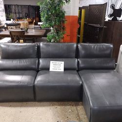 Gray Leather Power Recliner Sectional (New)