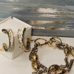 #2206, RETIRED JEWELRY, SIGNED "PREMIER DESIGNES" ENAMEL BRACELET, CRYSTAL EARRINGS
