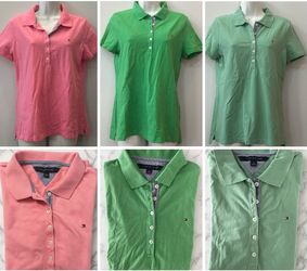 Tommy Hilfiger short sleeve polo shirts pink + green - size M/L