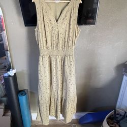 PrAna Sage Green Floral Smocked Waist Midi Dress XL Cottagecore