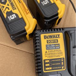 20v New Dewalt XR 5.0 AH Batteries And Fast 5 Amp Charger 