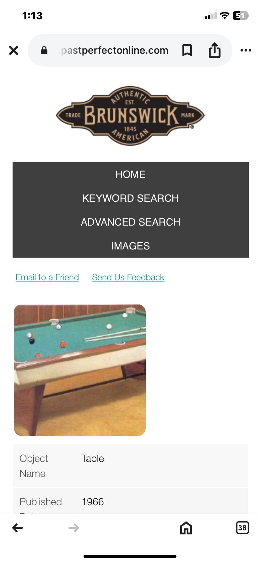 8’ Antique Bruinwick Brentwood Pool Table