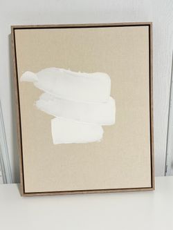 Minimalist Abstract Canvas Wall Art | Beige & White Textured Painting with Natural Oak Floater Frame