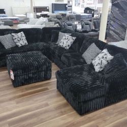 New Super Comfy Black Corduroy XL 3pc Sectional sofa Couch *Ottoman Sold Separately* 