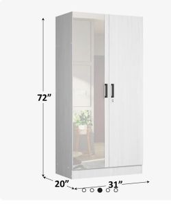 White 2-Door Wardrobe with Mirror