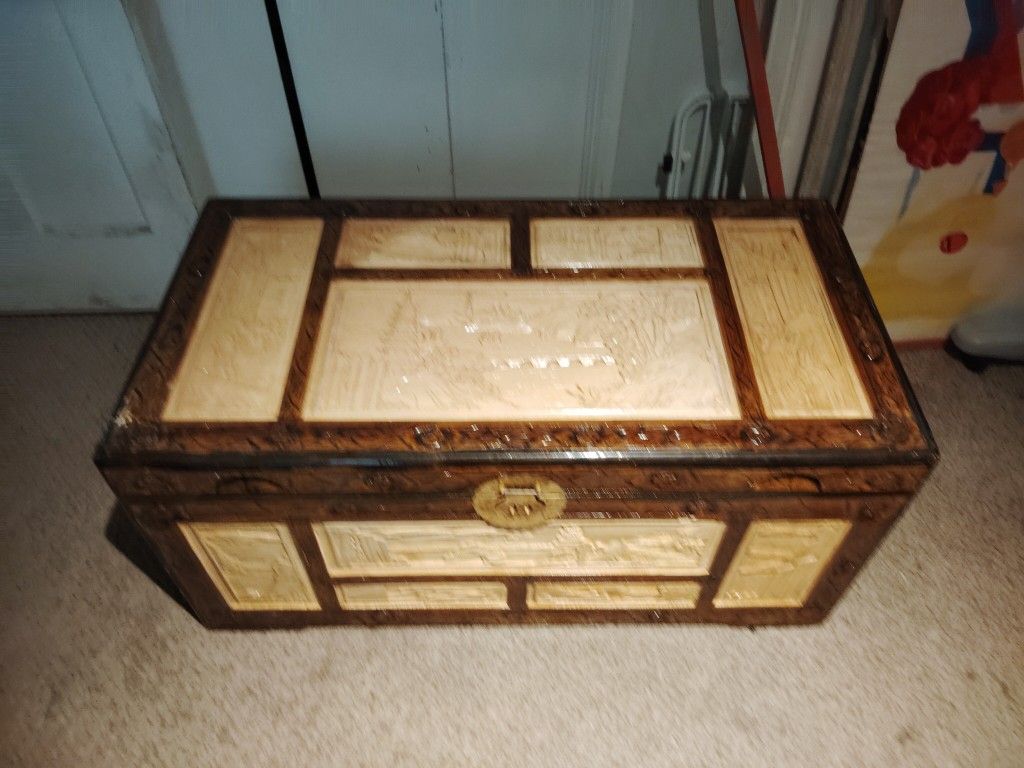 Carved Chinese Chest Slight Damage And One Corner On Top Nothing Major Beautiful Piece Highly Carved