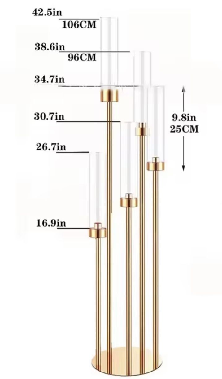 10 Piece, 5 Arm Gold Candelabra