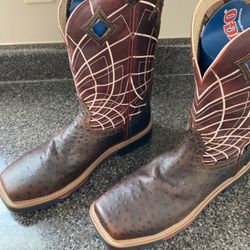 Justin Ostrich Print Composite Toe Boots Men’s 11.5 D