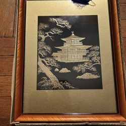 Framed Japanese Golden Temple Art