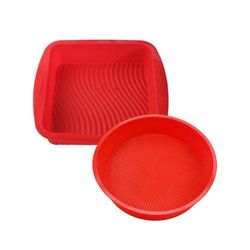 Set of 2, Silicone Cake Baking Pan, Square Shape 8.5 Inch Cake Mold and 9 Inch R