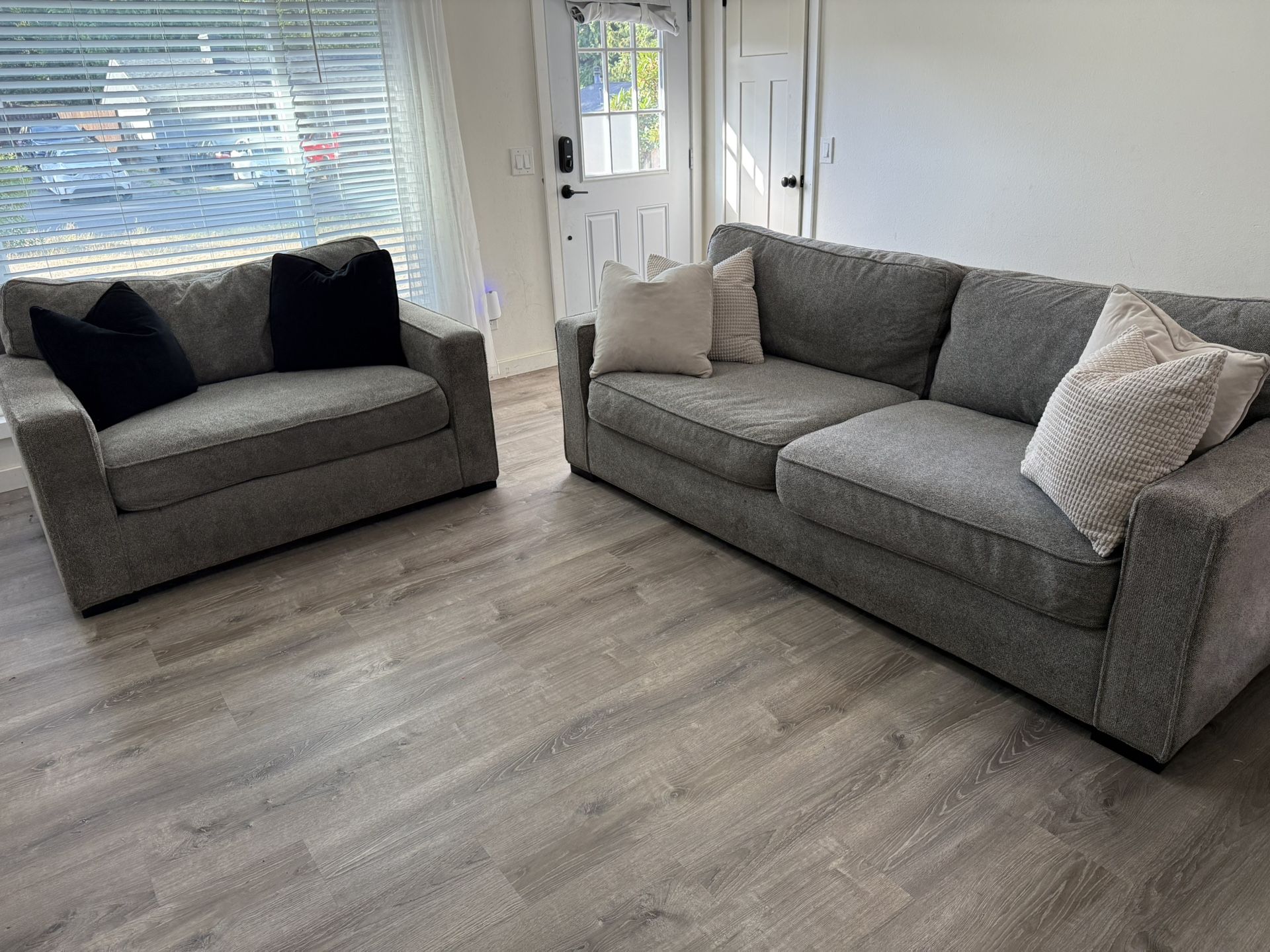2 Piece Polyester Fiber Grey Couch