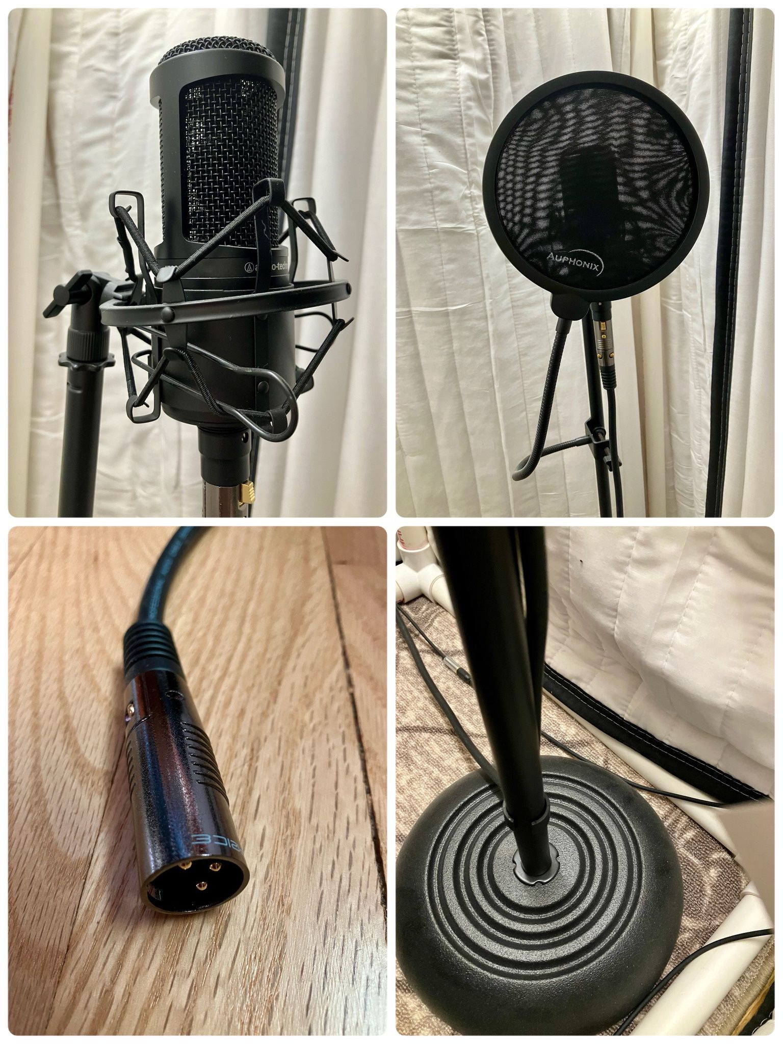 Audio-Technica AT2020 XLR Cardioid Condenser Microphone with stand and accessories