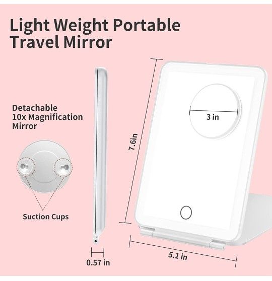 Makeup Mirror with 10X Magnifying Mirror, Vanity Mirror with 80 LED Lights, Compact LED Mirror, Portable Cosmetic Mirror with 3 Color Lights, Travel
