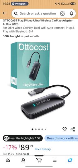 Ottocast Play2Video Ultra Wireless CarPlay Adapter