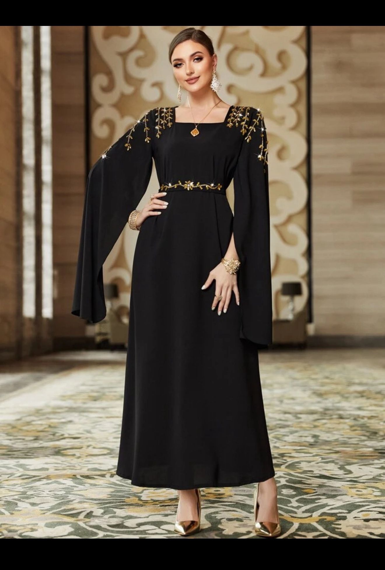 Al Najma Rhinestone Decor Cloak Sleeve Kaftan
