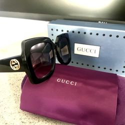 New Gucci GG0083s Oversized Square Women Black Sunglasses