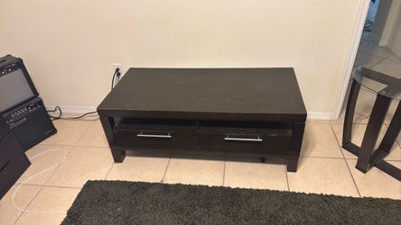 Dark Brown Coffee Table with Two Drawers and Glass Top solid wood end table