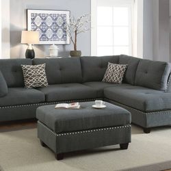 Brand New Grey Sectional Sofa w Ottoman 
