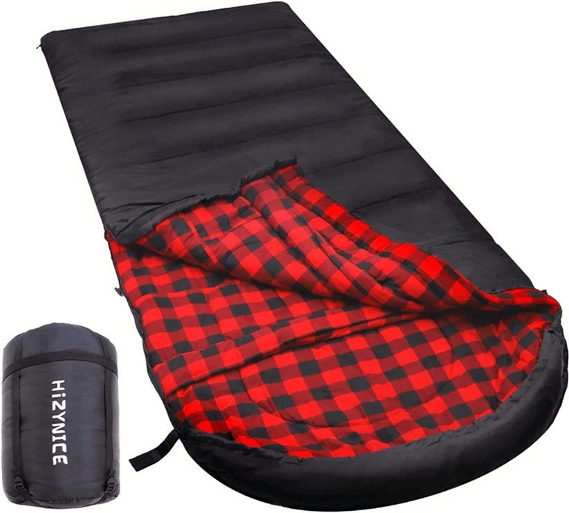HiZYNICE 0 Degree Sleeping Bag 100% Cotton Flannel XXL for Adults Big and Tall Cold Weather Winter Zero Degree Camping,Free Compression Sack