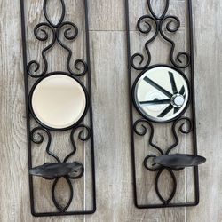 Two Oil Bronze Wall Mirror Candle Holder 