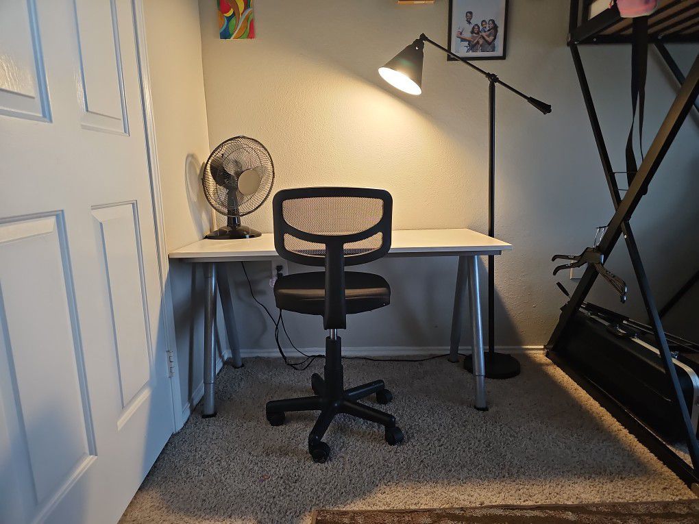 Study Setup Height Adjustable Table , Rolling Chair, Light, Fan 