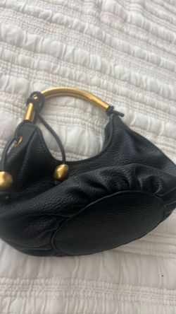 Black Leather Hobo Bag with Gold Handle