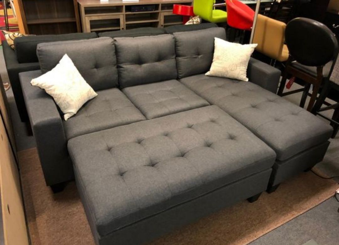 L Shape Sectional Sofa Couch With Ottoman (Sleeper Sofa)