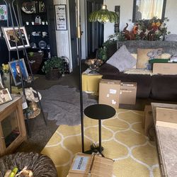 Vintage Dimmable Arc Floor Lamp with Side Table and Marble Base