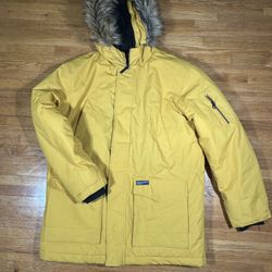 Hawke & Co Outfitter Men’s Parka Jacket Yellow Fur Hood Size M Winter Coat