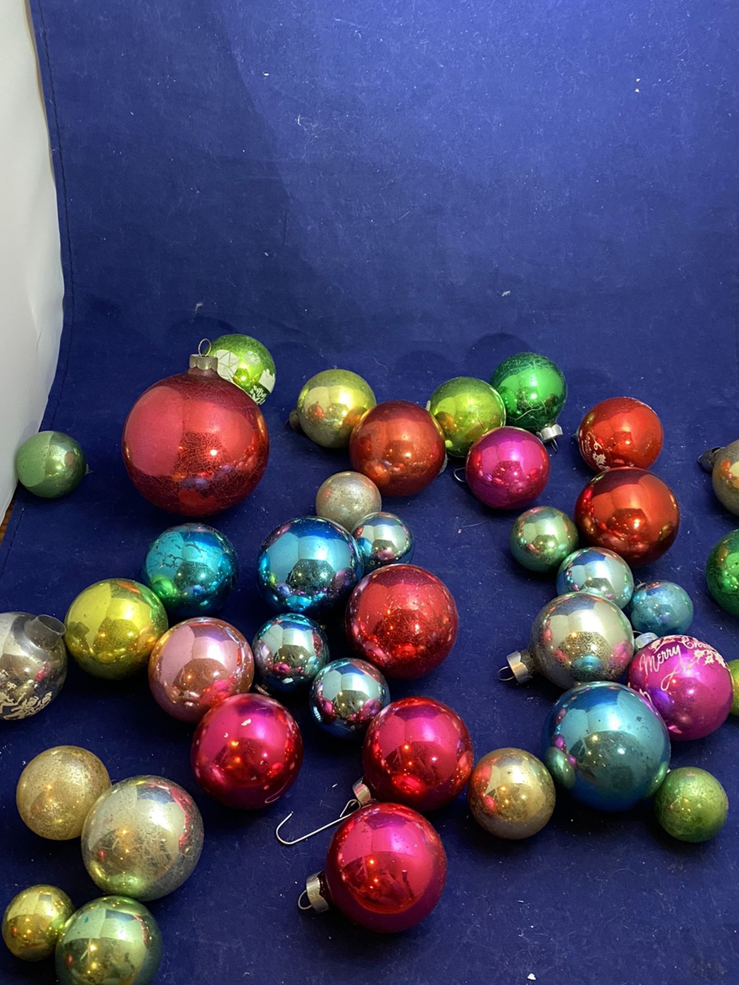 Vintage Lot Of 39 Christmas Glass Ball Colorful Ornaments