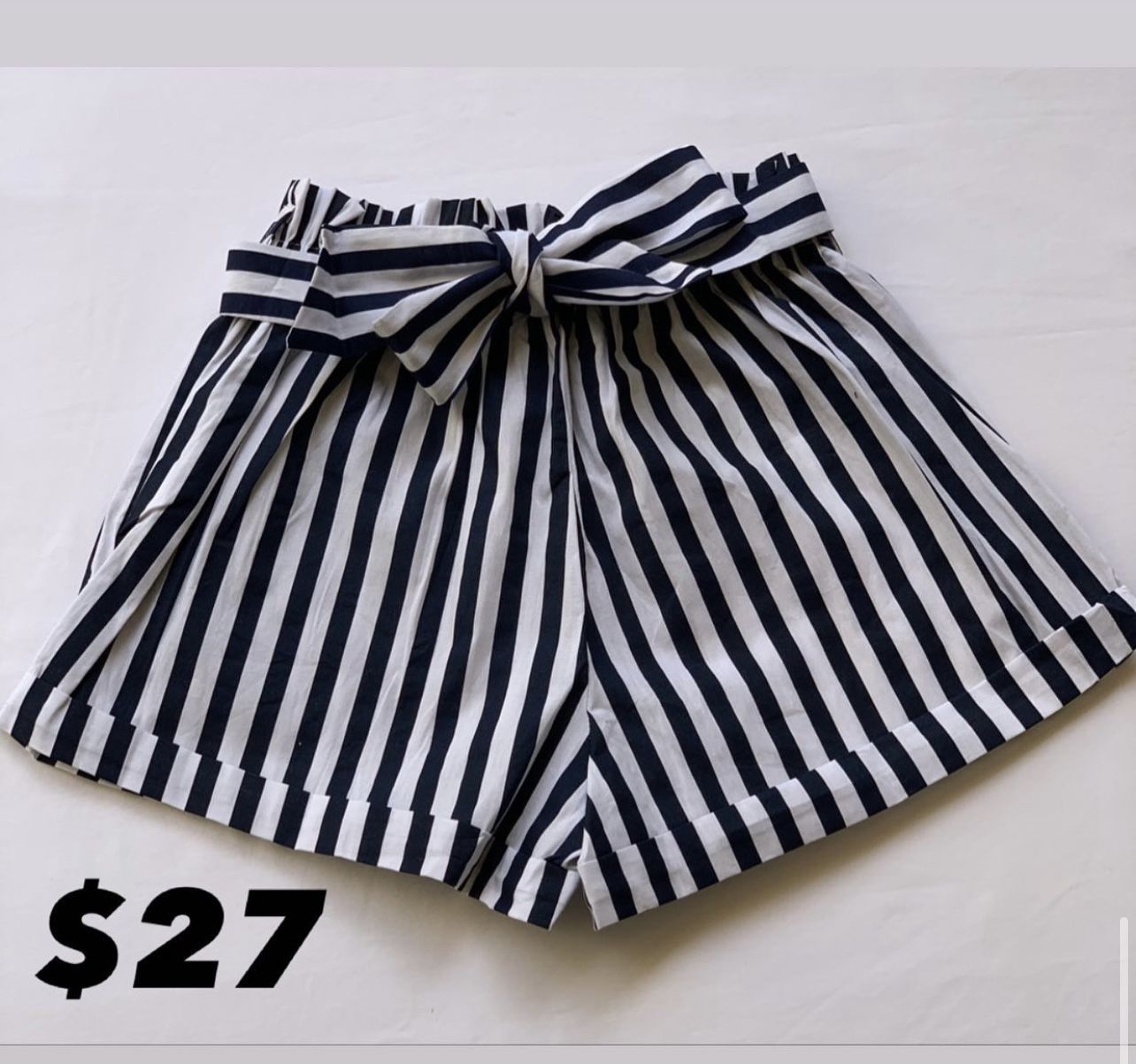 Blue Stripped Shorts With Belt