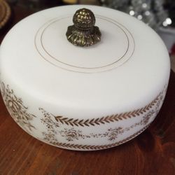 Large Vintage Hollywood Regency White/Gold Ceiling Light Globe 13” Diam
