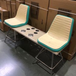 Mid-century pool hall chairs and table with ashtray and drink Holder👍