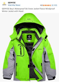 GEMYSE Boy's Waterproof Ski Snow Jacket Fleece Windproof Winter Jacket with Hood