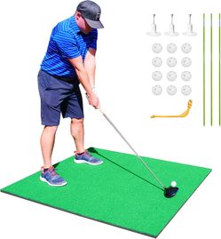 Premium Quality Golf Practice Hitting Mat, 3 Alignment Sticks, Training Aid, 12 Practice Balls, 3 Mat Tees
