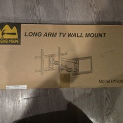 Long arm TV wall mount in brown packaging. Model HY938
