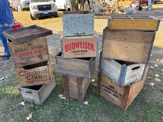 Vintage Wood Shipping Beverage Soda Milk Water Crates - Pequot Clicquot Club Pepsi Coca Cola Budweiser