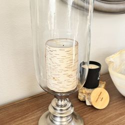 Silver Metal and Glass Hurricane Candle Holder
