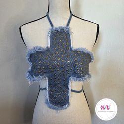 Denim Cross Halter Top